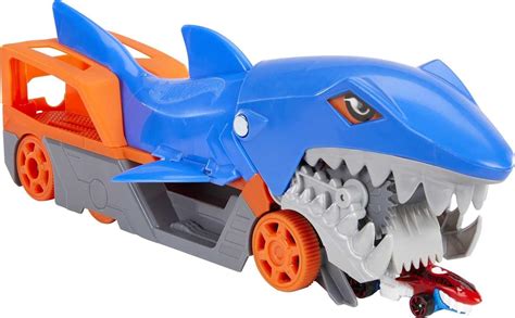 Amazon.com: Hot Wheels Shark Chomp Transporter Playset with One 1:64 ...