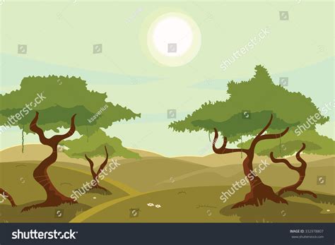 Cartoon Savannah Landscape Stock Vector Illustration 332978807 ...