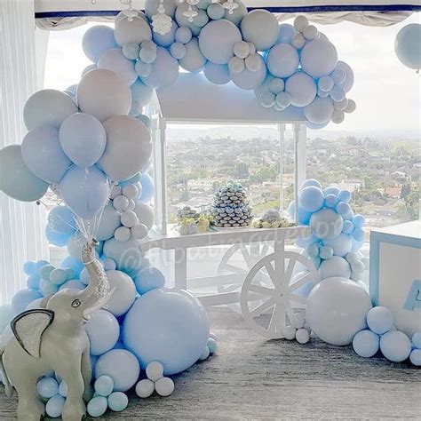 Blue Elephant Baby Shower | Kara's Party Ideas | Baby shower balloons ...