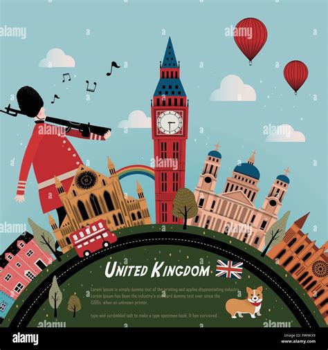 lovely United Kingdom travel poster design with street scenery Stock ...