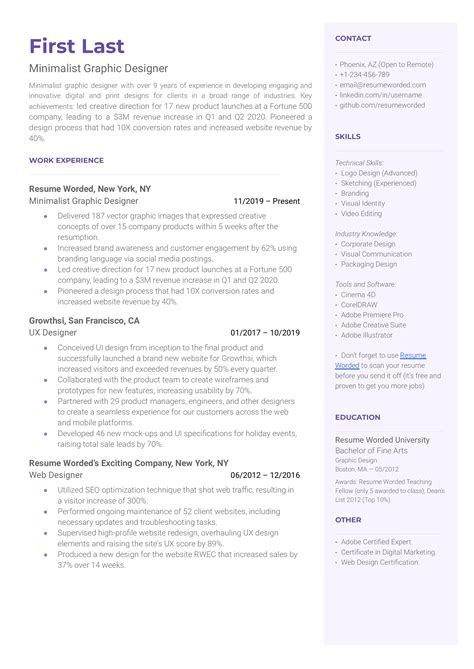 Minimalist Graphic Designer Resume Examples for 2024 | Resume Worded