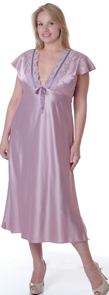 Women's Plus Size Matte Satin Nightgown With Lace #6063X – shirleymccoycouture