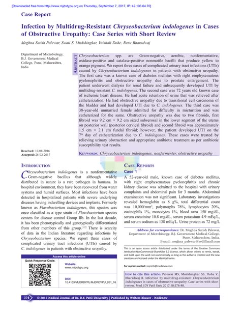 (PDF) Infection by multidrug-resistant Chryseobacterium indologenes in cases of obstructive ...