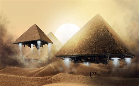 Giza Pyramids Flying to Space Ancient Egypt Egyptian Art Hand Painted Oil Painting on Canvas ...