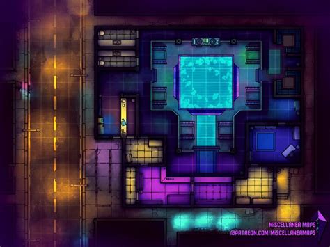 Neon Nightclub (24x18) : battlemaps | Cyberpunk rpg, City maps design, Tabletop rpg maps