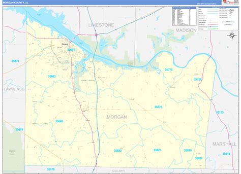 Morgan County, AL Zip Code Wall Map Basic Style by MarketMAPS - MapSales