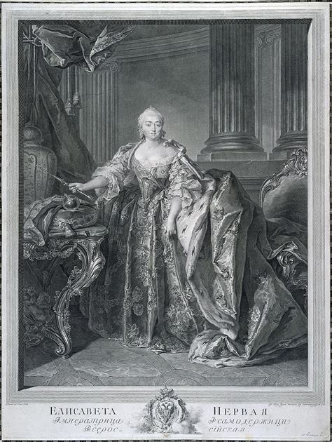 Coronation Engraving black-white of Tsaritsa Elizabeth Petrovna Romanova (29 Dec 1709-5 Jan 1762 ...