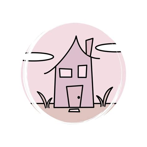 Cute logo or icon vector with little house, illustration on circle with brush texture, for ...