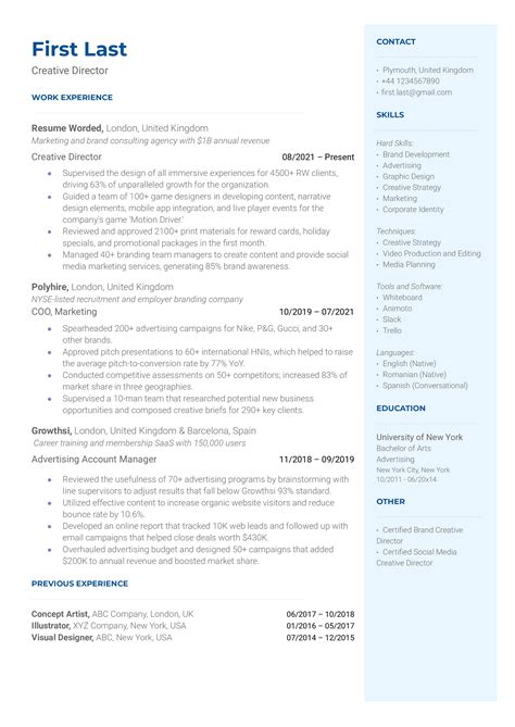 7 Creative Director Resume Examples for 2024 | Resume Worded