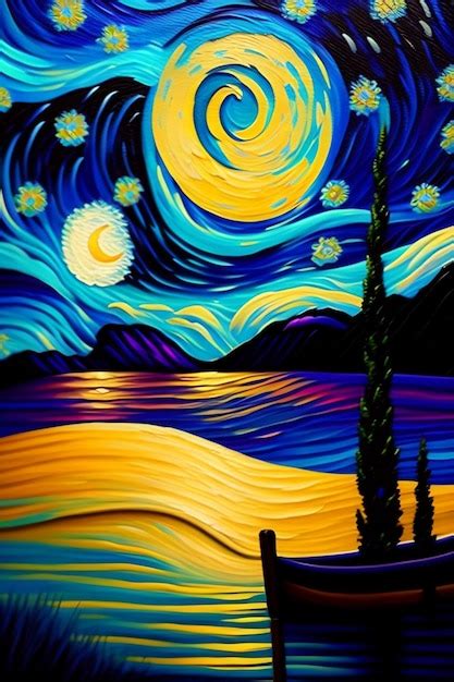 Premium AI Image | A painting of a starry night sky with the starry night sky above it.