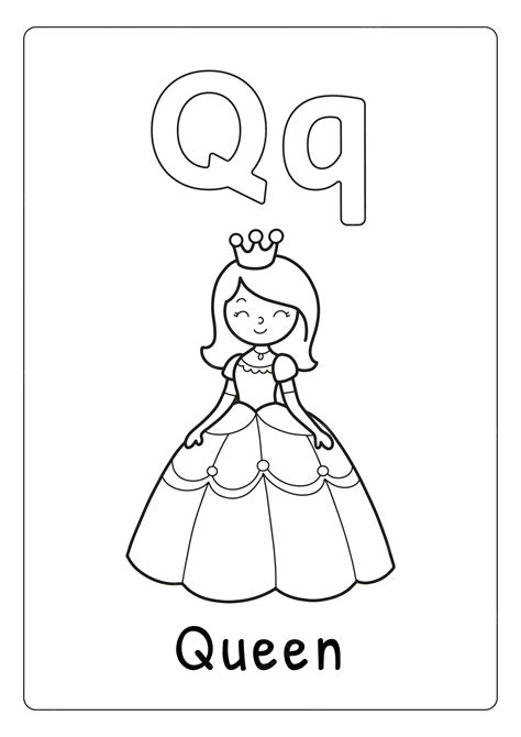 Premium Vector. Alphabet Letter Q For Queen Coloring Page For Kids ...