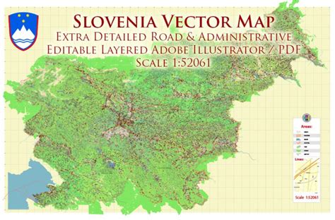 Slovenia PDF Vector Map: Full Extra High Detailed 01 (all roads) + Admin Areas editable Adobe ...