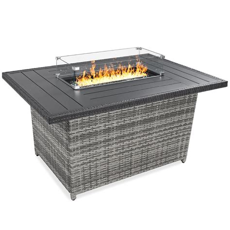 Best Choice Products 52in Wicker Propane Gas Fire Pit Table 50,000 BTU w/ Glass Wind Guard, Tank ...