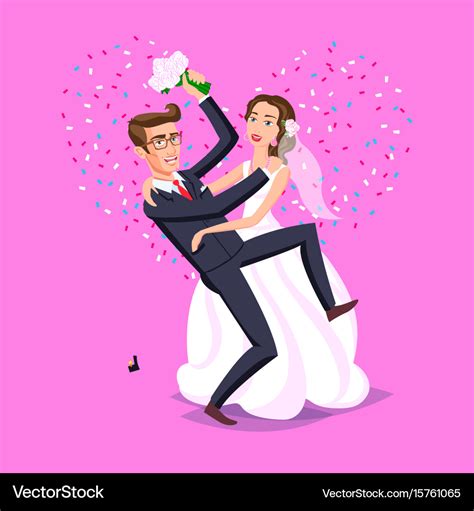 Wedding just married funny couple bride Royalty Free Vector