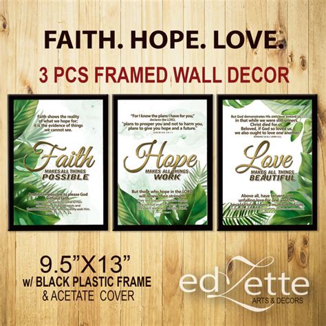 FAITH HOPE LOVE DECOR- 3pcs WALL DECOR w/ FRAME / 9.5X13 or 9X9 inches ...