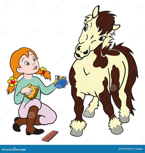 Girl Grooming Pony Royalty Free Stock Photo - Image: 27371975