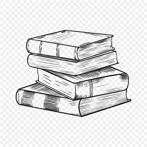 Book Stack White Transparent, Neatly Stacked Books With Sketch Lines, Sketch, Line, Stacking PNG ...