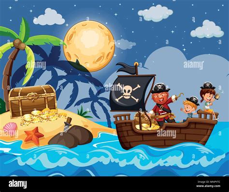 Pirate and Children Finding Treasure illustration Stock Vector Image ...