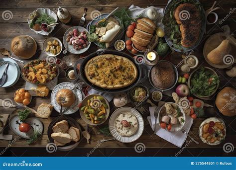 Table with food, top view stock image. Image of friendship - 275544801