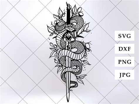 Floral Snake and Sword Svg Snake Sword Svg Sword Svg Snake Svg Floral ...