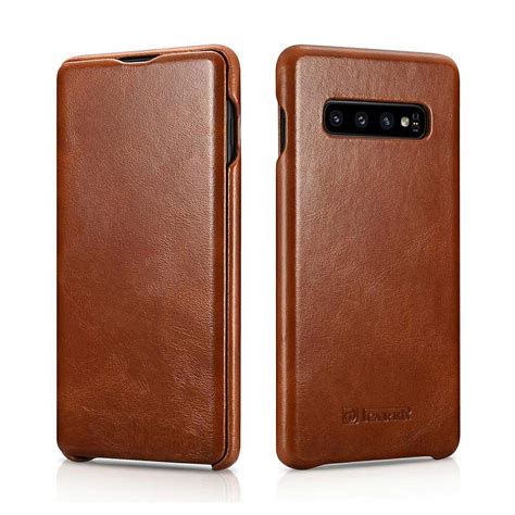 For Samsung Galaxy S10 Plus Case Vintage Genuine Leather Flip Folio Cover Brown | eBay