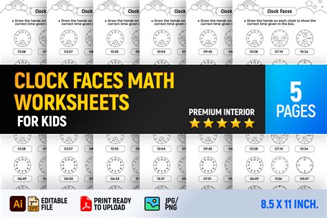 Clock Faces Math Worksheets Vol-2 Graphic by Interior Creative ...