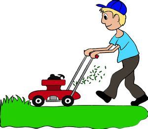 Clip Art Illustration of a Boy Mowing the Lawn - De Leon