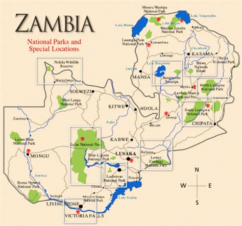 zambia_map_main showing the national parks | National parks, African ...