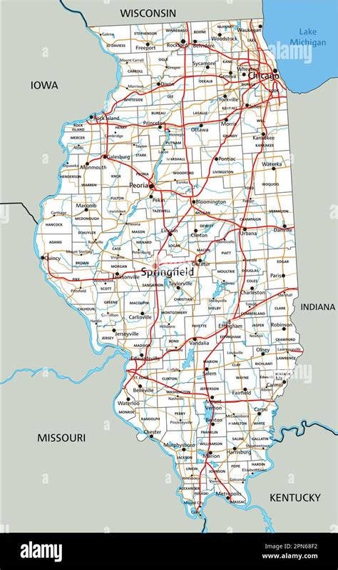 High detailed Illinois road map with labeling Stock Vector Image & Art - Alamy