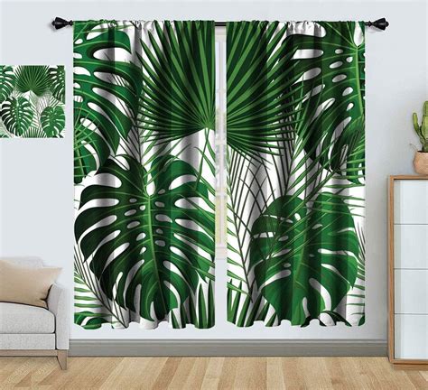 JxjwsPrints Amazing Tropical Decor Modern Window Curtains, Tropical Pattern with Green Giant ...