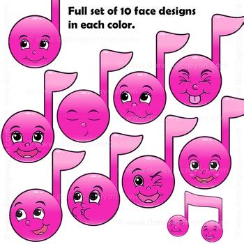 Music Notes with Cartoon Faces Clipart by Dancing Crayon Designs