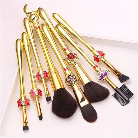 8PCS Japanese Girl Makeup Brushes Set gold Storage Bag Brush | Etsy