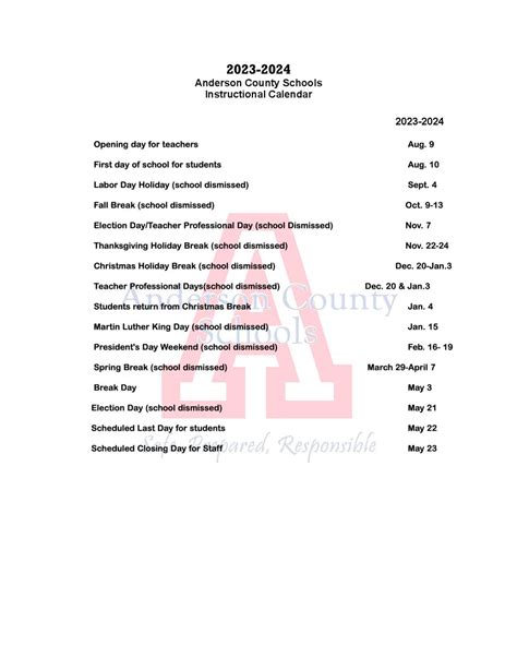 Anderson County Schools Calendar 2023-2024 (Kentucky)