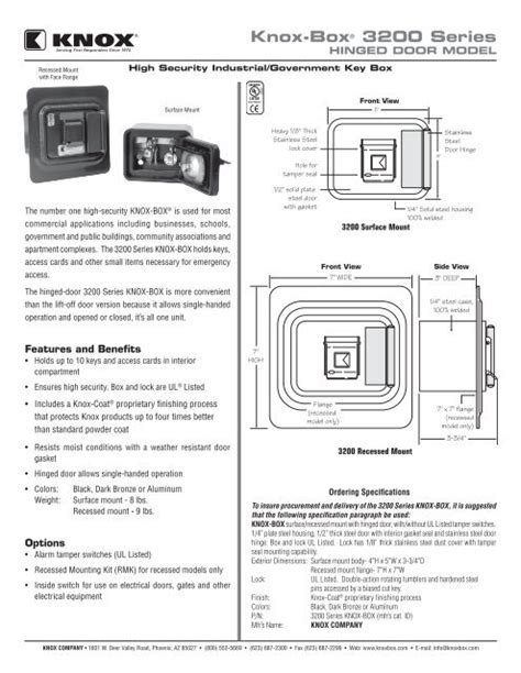 3200 Series Hinged Door Spec Sheet - Knox Box