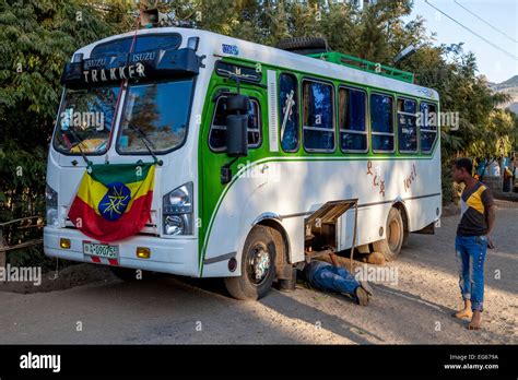 A Man Repairing A Broken Down Bus, Lalibela, Ethiopia Stock Photo - Alamy