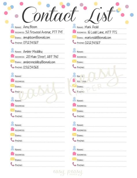 7 Best Images of Phone Contact List Template Printable - Printable ...