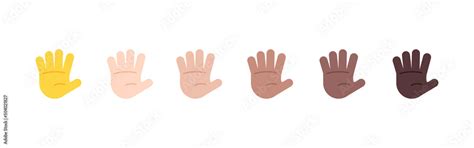 All Skin Tones Hand with Fingers Splayed Gesture Emoticon Set. Hand ...