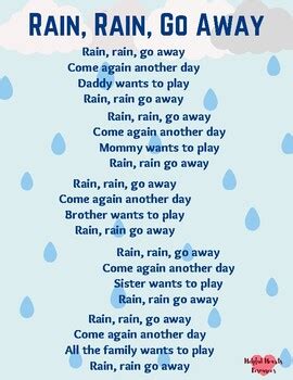 Rain, Rain, Go Away Song Lyrics Poster by Helpful Hearts Resources