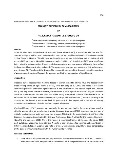 (PDF) RECURRENT OUTBREAK OF GUMBORO DISEASE