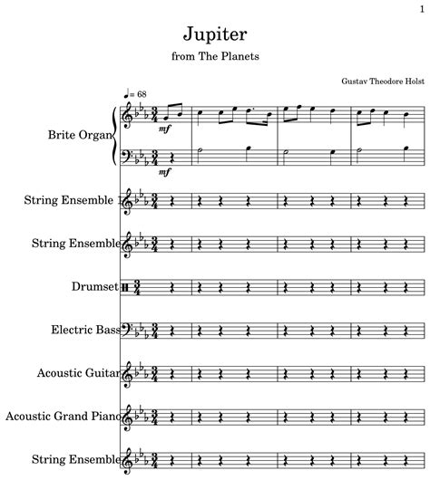 Jupiter - Sheet music for Hammond Organ, String Ensemble, Drum Set, Electric Bass, Acoustic ...