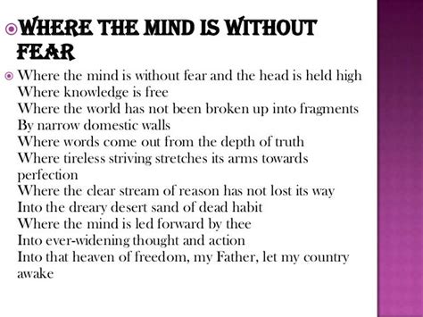 Summary of poem 'where the mind is without fear' by rabindranath tagore ...