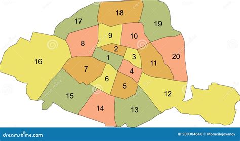 White Map Of Arrondissements Of Paris, France Vector Illustration ...