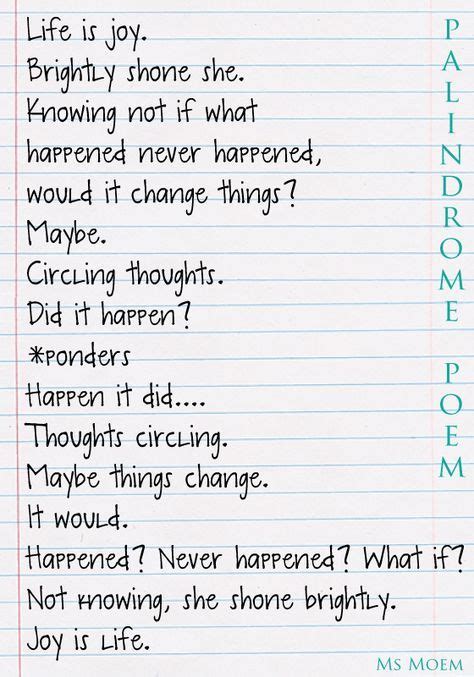 Palindrome Poem | Ms Moem | Poems. Life. Etc. | Poetry ideas, Poems, Poetry unit