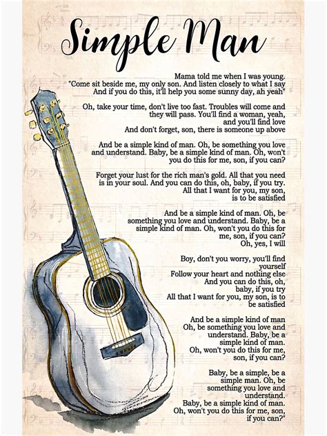 "Simple Man Lyrics Poster, Lynyrd Skynyrd Song Lyrics Poster, Song Poster, Song Lyrics Print ...