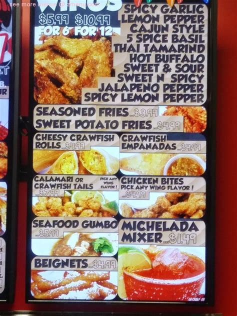 Menu at LA Crawfish restaurant, Pasadena