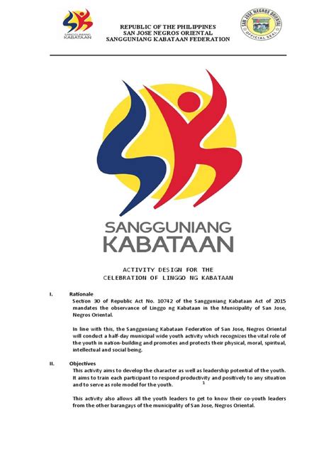 Activity Design For Linggo NG Kabataan | PDF | Philippines | Government