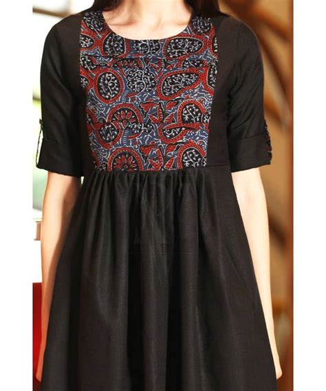 Black Dress With Ajrakh Print - ROOPKATHA - 3024138