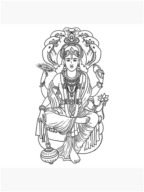 "Hindu God Vishnu line drawing vector illustration, asian spiritual symbol, oriental wisdom ...