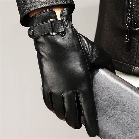 Leather Gloves Men's Winter Warm Leather Gloves Riding Motorcycle ...