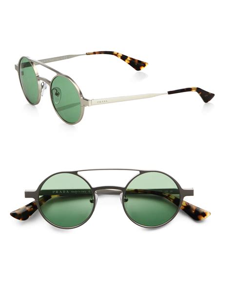 Prada Metal Doublebridge Round Sunglasses in Silver for Men | Lyst